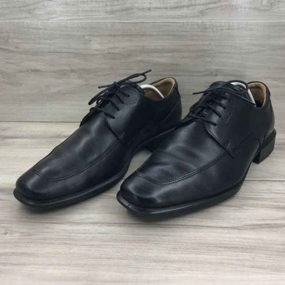 Ecco Derby Oxfords Men's EU 45 Black Leather Lace Up Dress Shoes